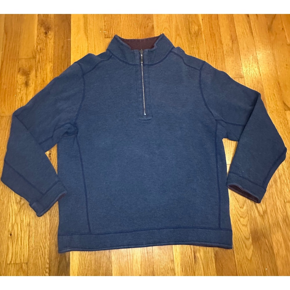 Tommy Bahama Mens Blue Heathered Quarter Zip Fleece Pullover Sweater Large